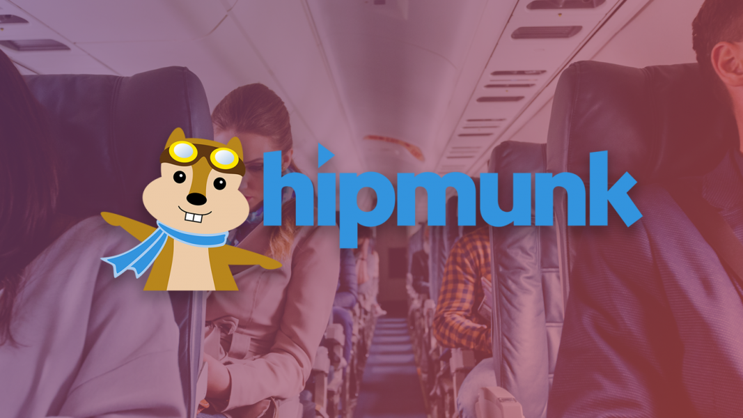 hipmunk logo on background of people on a plane